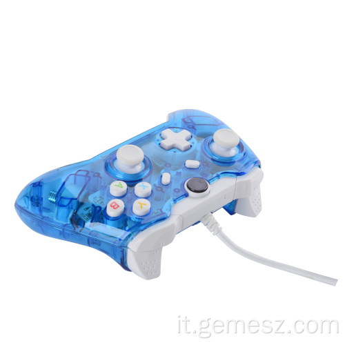 Joystick di gioco cablato blu trasparente per Xbox one